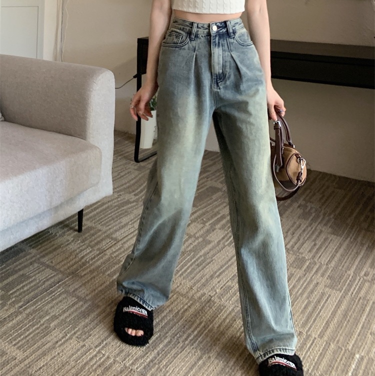 パンツ デニムパンツ ジーンズ ハイウエスト 裾ワイド デニム ブルーデニム かわいい きれいめ シンプル カジュアル おしゃれ お洒落 かっこいい クール ヴィンテージ ワイド 無地 オールシーズン