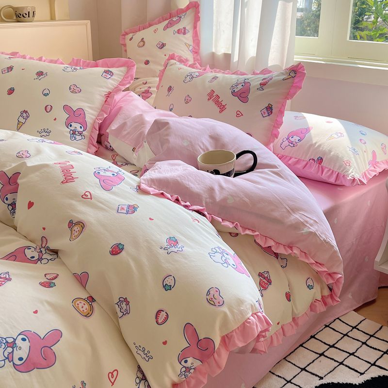 美楽蒂かわいいアニメ綿ベッド4点セット綿寮シーツ3点セット子供女性布団カバー
