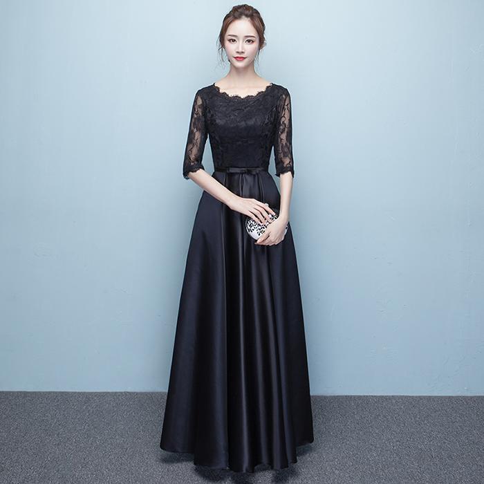 厳選素材パーティードレス 袖あり カラーロングドレス 演奏会 イブニングドレス 結婚式 カラードレス 二次会 花嫁 aライン カクテルドレス 披露宴 フォーマルドレス 大きいサイズ/小きいサイズ 黒