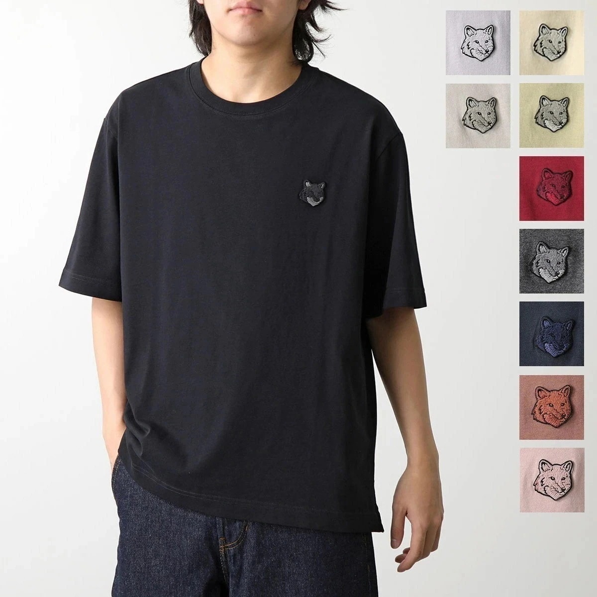 MAISON KITSUNE メゾンキツネ Tシャツ LM00107KJ0119 メンズ 半袖 カットソー フォックス刺繍パッチ コットン クルーネック カラー10色