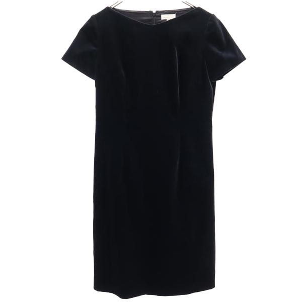 日本製 半袖 ベロア調 ワンピース 40 ブラック レディース