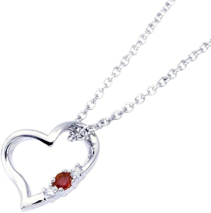 ハートガーネット ペンダント ダイヤモンド 1月の誕生石赤 シンプル 小さい 小さめ 小ぶり 小粒 ネックレス レディース(レッド)