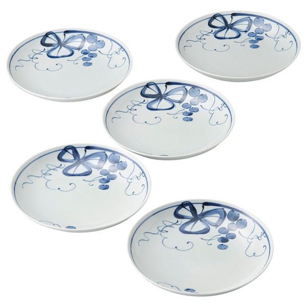 009-478M 有田焼 古染青磁ぶどう絵 デイナープレート5枚揃 6,682円