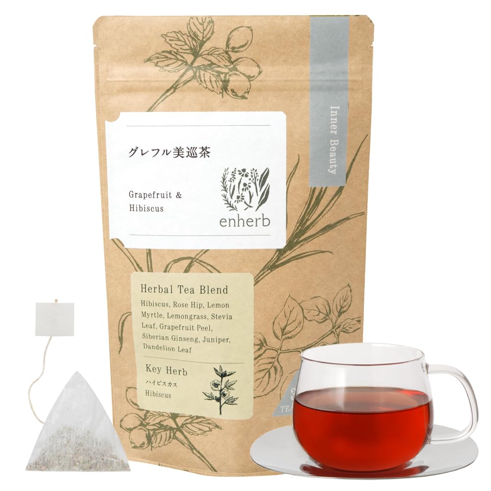 enherb ハーブティー「すっきりキュッと グレフル美巡茶」×30個 ノンカフェイン ティーバッグ