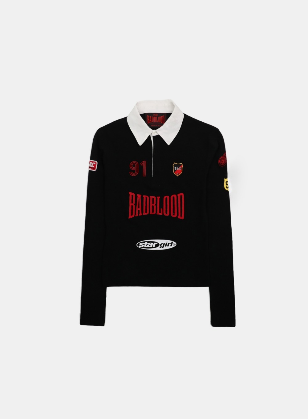 Bad Blood 黒 長袖ポロシャツ 3 Bad Blood ブラックポロシャツ 長袖 3 BADBLOOD 【BADBLOOD