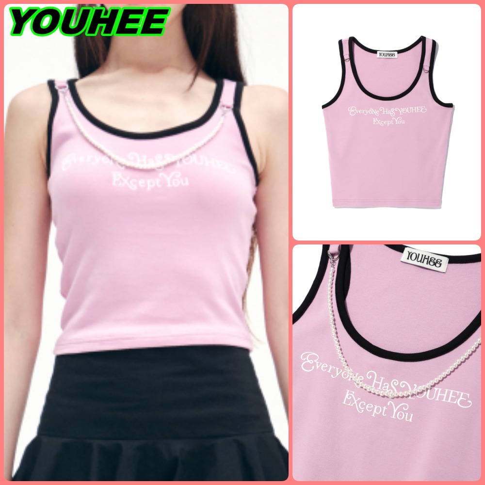 【YOUHEE】PEARL STRAP GRAPHIC SLEEVELESS PINK