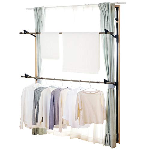 窓を開けるだけで外に干さずに乾かせる窓枠洗濯物干し 約4人分 簡単設置 木目調 ブラック MW-W260N 4,997円