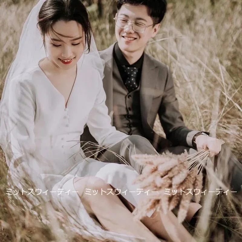 花嫁ウエディングドレス結婚式長袖aラインドレスウェディングドレス二次会ブライダル披露