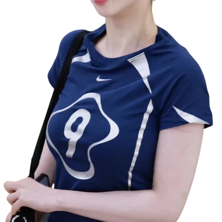 レディース コンフォート 半袖Tシャツ ネイビー 韓国 エスパ着用 K-POPアイドルファッション 夏 カジュアル