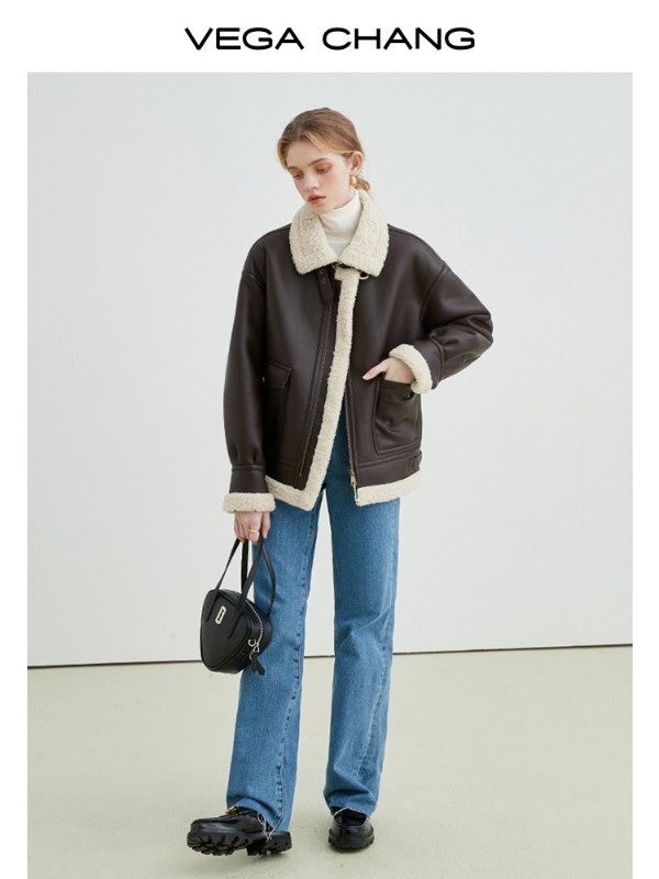 ファーコートレディース秋冬2025新作厚手ベルベットレザーコートイントレンド