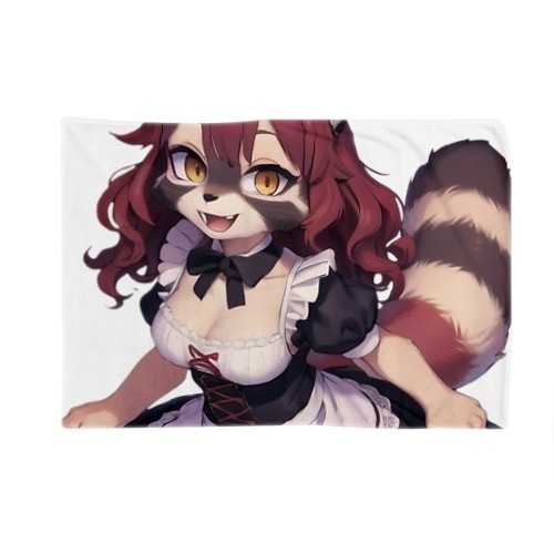 【文字入れ可能受注生産】タヌキの女の子　メイド　ケモナー ブランケット