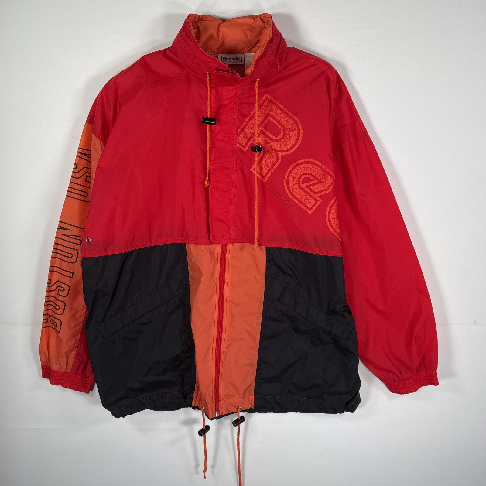 古着 ナイロンジャケット ドローコード フード付き L レッド メンズ