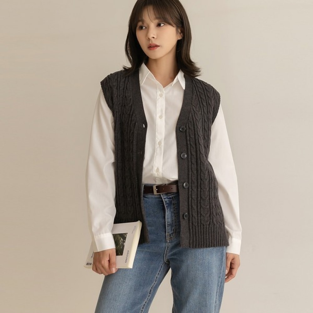 (Elysia) マーサーケーブルボタンベストカーディガン