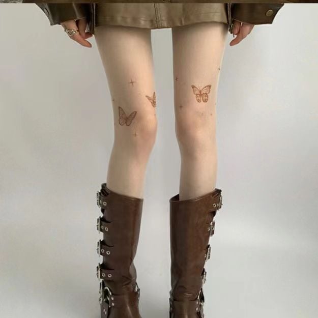 【1つ買うと10つ無料】純粋な欲望の黒い印刷された女性のための蝶の蝶のストッキングスプリングと秋のレギンスホワイトシルクソックスホワイトブラックソックス 16,028円