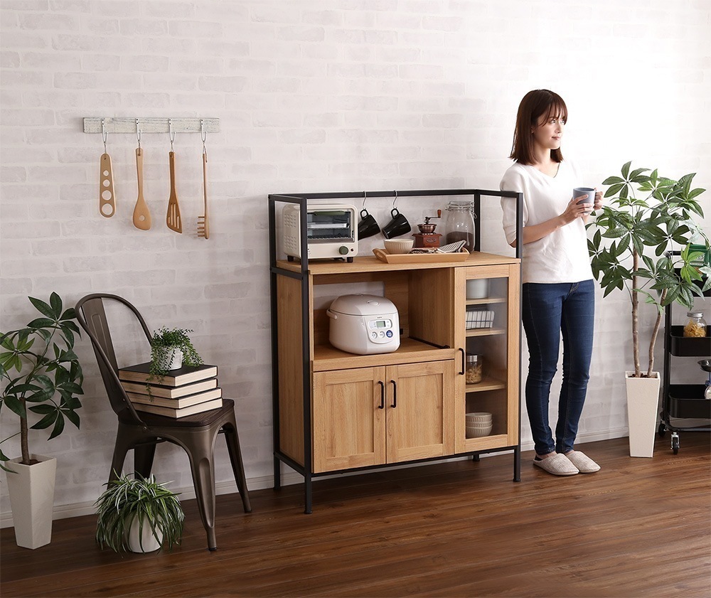 ラック 食器棚 レンジ台 キッチン収納 おしゃれ カップボード 棚 扉付き ガラス 北欧モダン テーブル キャビネット 24,090円