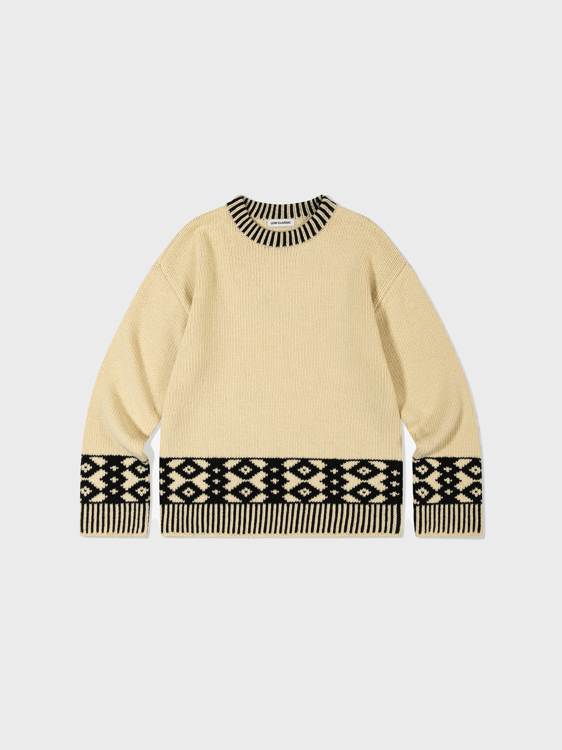 【LOW CLASSIC】 JACQUARD KNIT SWEATER : IVORY