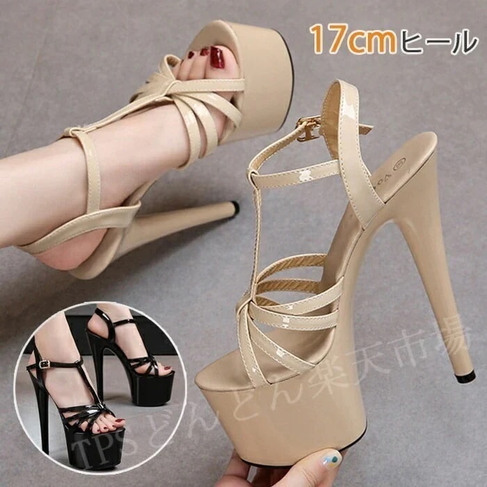 【急速出荷!】サンダル レディース ハイヒール ピンヒール 17センチヒール 厚底 ストラップ 美脚サンダル 結婚式 キャバ アンクルストラップ ハイヒール ストラップ チャンキーヒールサンダル シン
