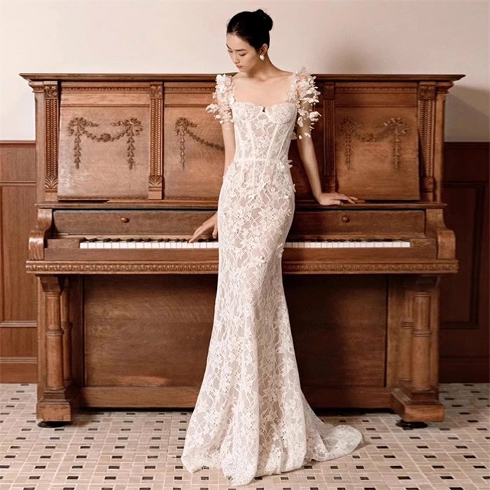 ホワイト 総レース ウェディングドレス　マーメイド　ノースリーブ　袖なし ロングドレス ウェディングドレス パーティードレス　二次会ドレス　ブライダル　撮影　S/M/L/XL　レディース　ワンピー