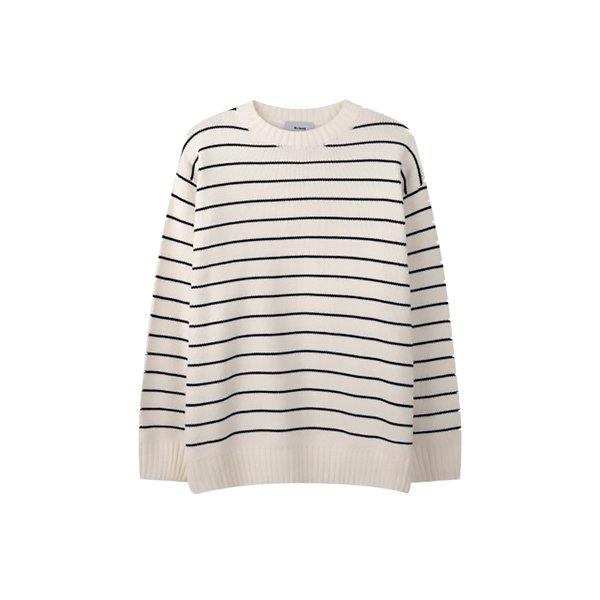 メンズストライプエルボーラウンドニットTシャツ RM-KN-Q067-アイボリー
