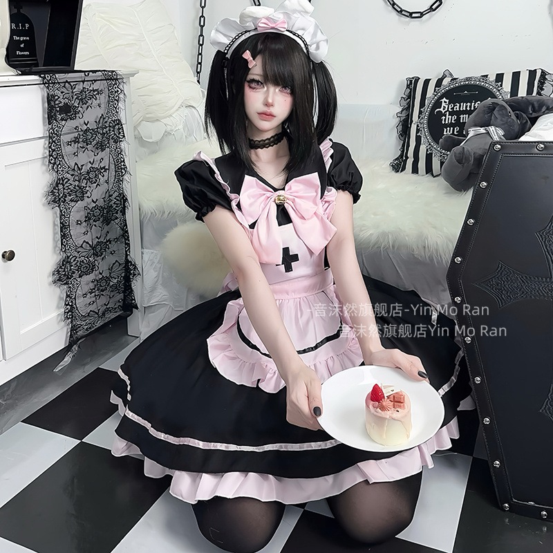 コスプレ　ハロウィン正規品暗黒ピンクにほんこくコスプレ衣装女 にじげんロリータcosメイド服ワンピース