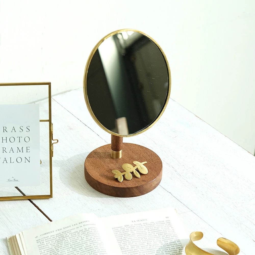 オーバルスタンドミラー真鍮 ウッド WOOD BRASS ブラス DIY アンティーク風 シンプル ディスプレイ 什器 撮影 Horn Please インテリア 雑貨 鏡 ミラー アカシア ハンドメ