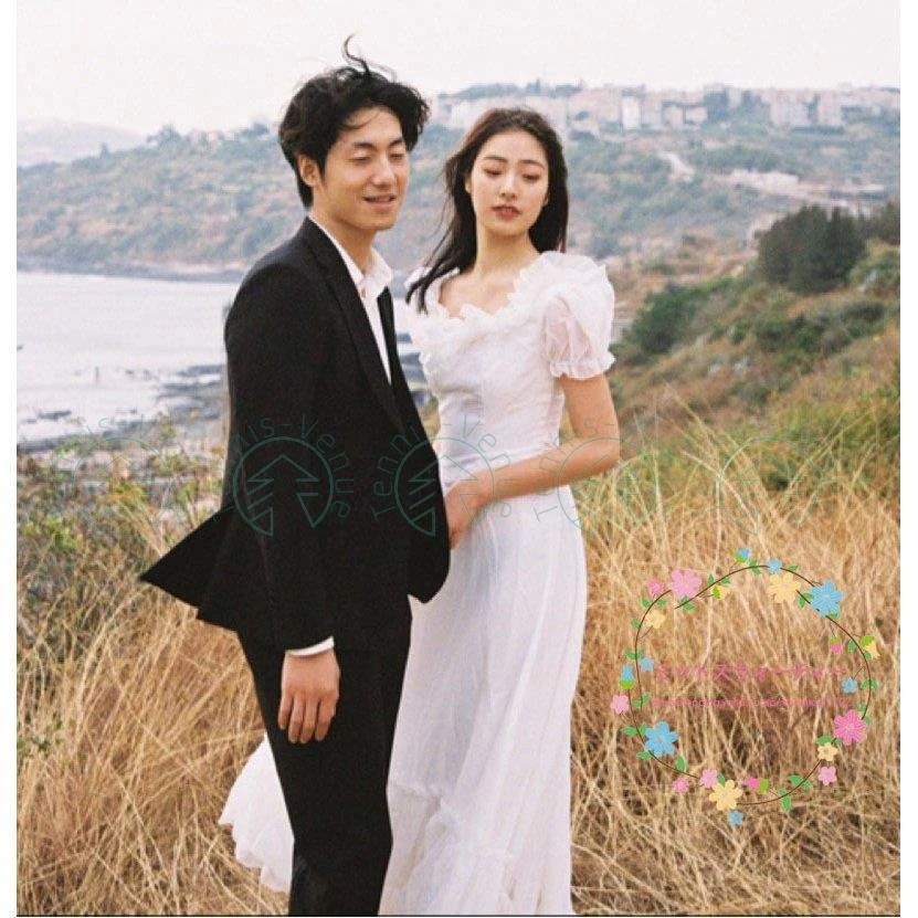 ウェデイングドレス 結婚式 二次会 マキシ丈 袖あり 旅行 前撮り リゾートウェディング ウエディン