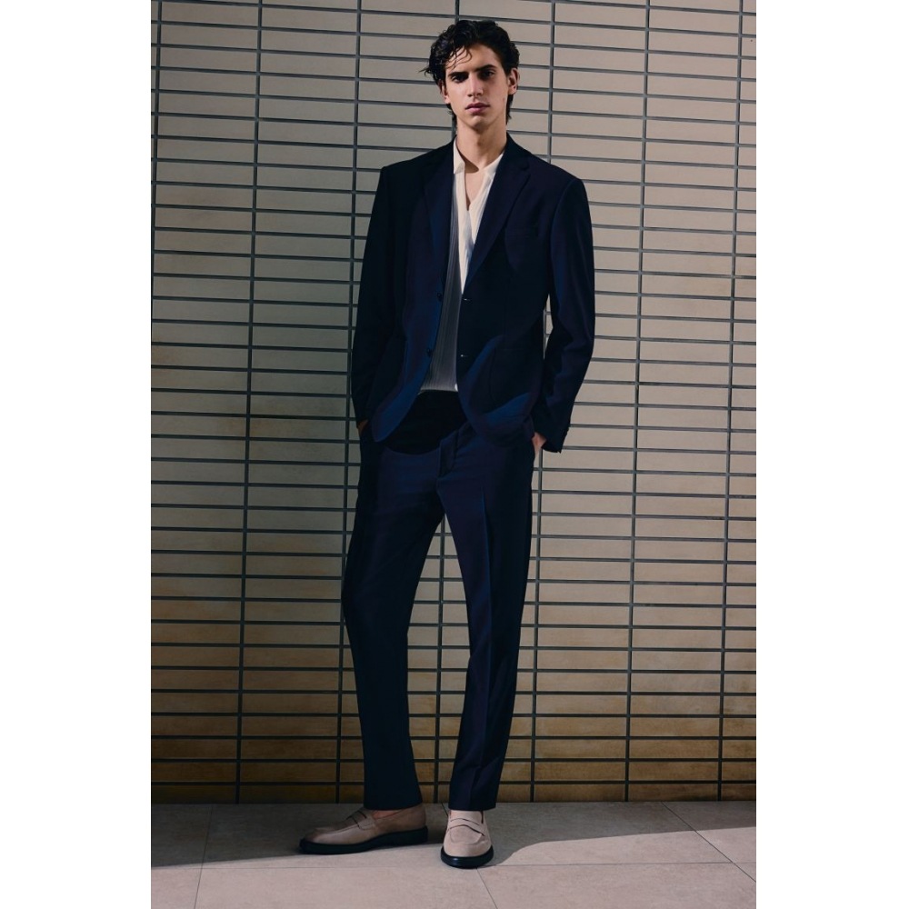 H&M スリムフィットシーサッカースーツパンツネイビーブルー