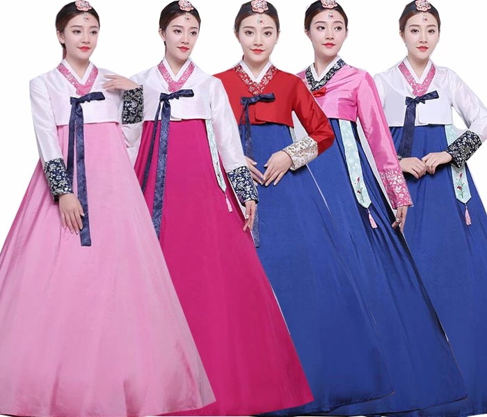 チマチョゴリ レディース コスプレ衣装 大人韓服 ロング丈 韓国古代宮廷女官ウェア 韓国服 精巧なプリント花柄 学園祭 文化祭 ハロウィン イベント 舞台演出服 コスチューム 撮影衣装 リボン 5色