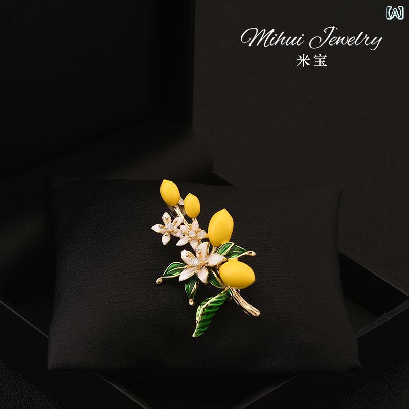 ブローチ おしゃれ 服装飾 美しい 甘くて かわいい 手描き レモン ブローチ フェミニン 快適 コート コサージュ 感 溢れ コート ピン アクセサリー