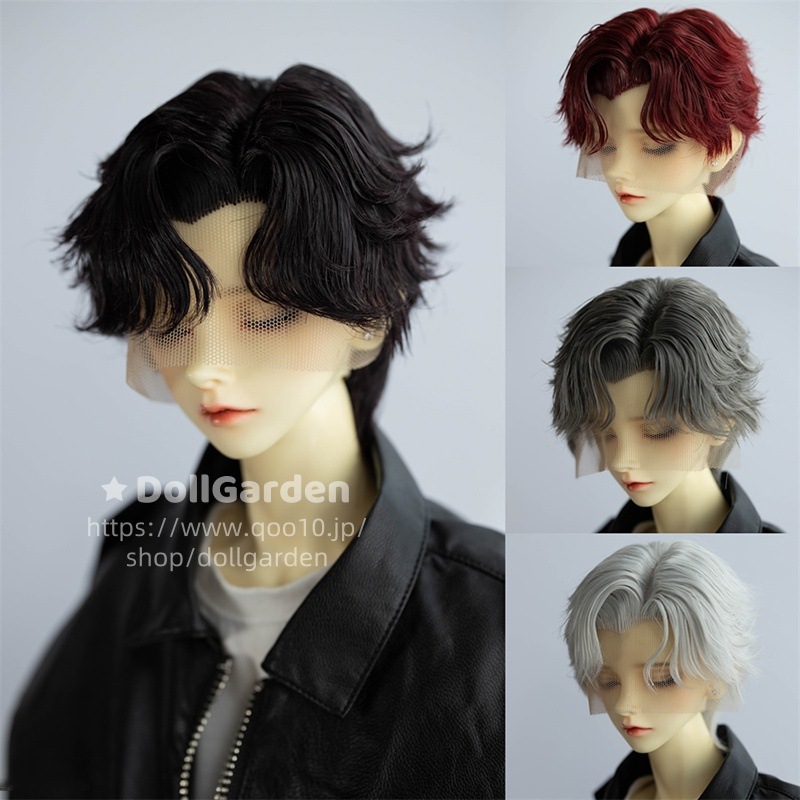 BJD 1/3 ドールウィッグ 手入れ ショート パーマ サイドパート SD/小顔SDサイズ球体関節人形用ウィッグ ブラック レッド シルバーグレー グレーホワイト