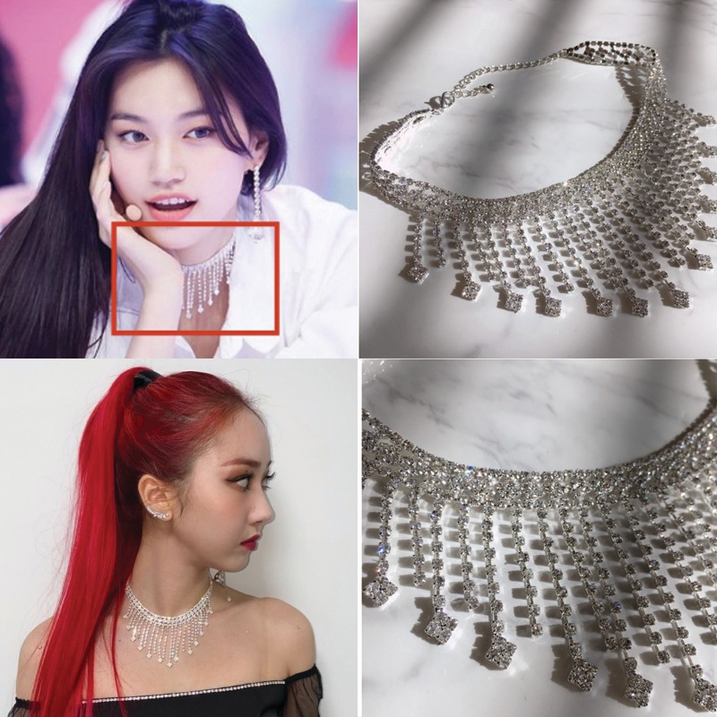 036 [ウィキミキ/彼女着用] 華やかなネックラインのキュービックドロップシャンデリアチョーカーネックレス 韓国人気女性アイドル着用