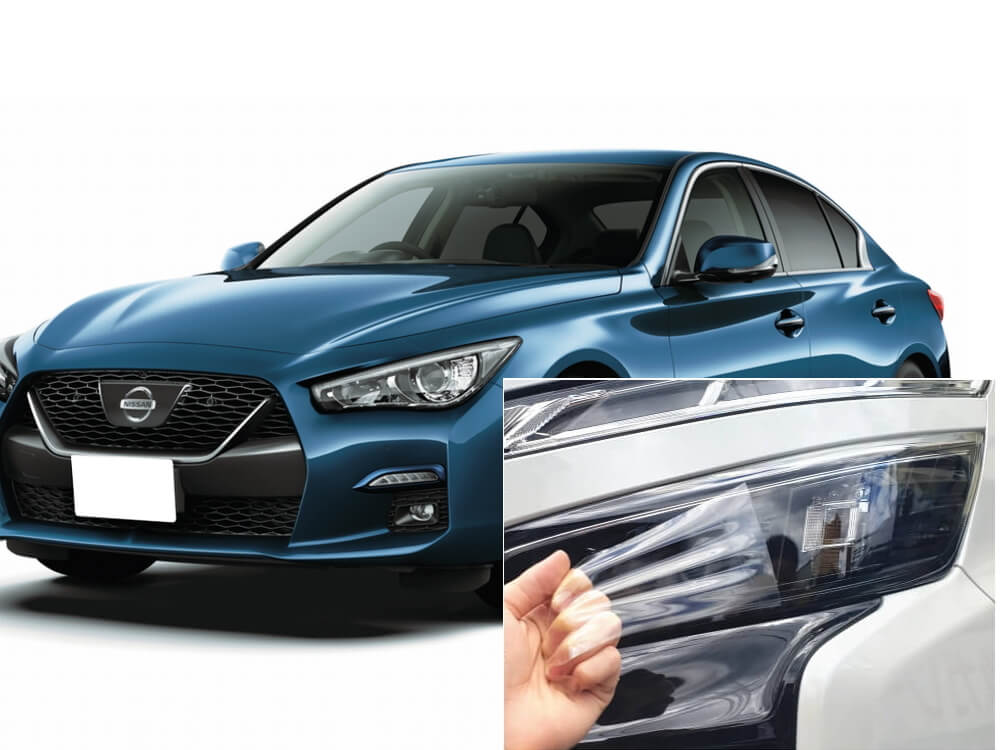 ヘッドライトプロテクションフィルム (スカイライン RV37) 車種専用 カット済み 左右セット ヘッドライト保護 RV37 ニッサン用