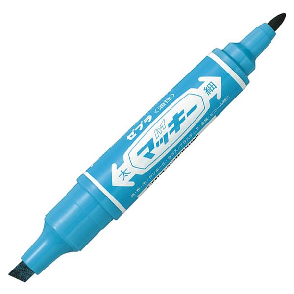 (まとめ) ゼブラ 油性マーカー ハイマッキー角芯太字+丸芯細字 ライトブルー MO-150-MC-LB 1本 (×100セット)