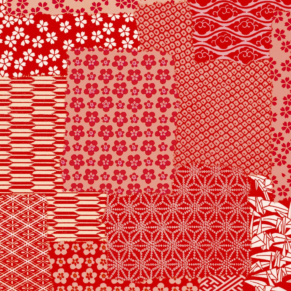 タカ印 ラッピングペーパー 49-1715 和風柄 千代紙合わせ赤 半才判 50枚