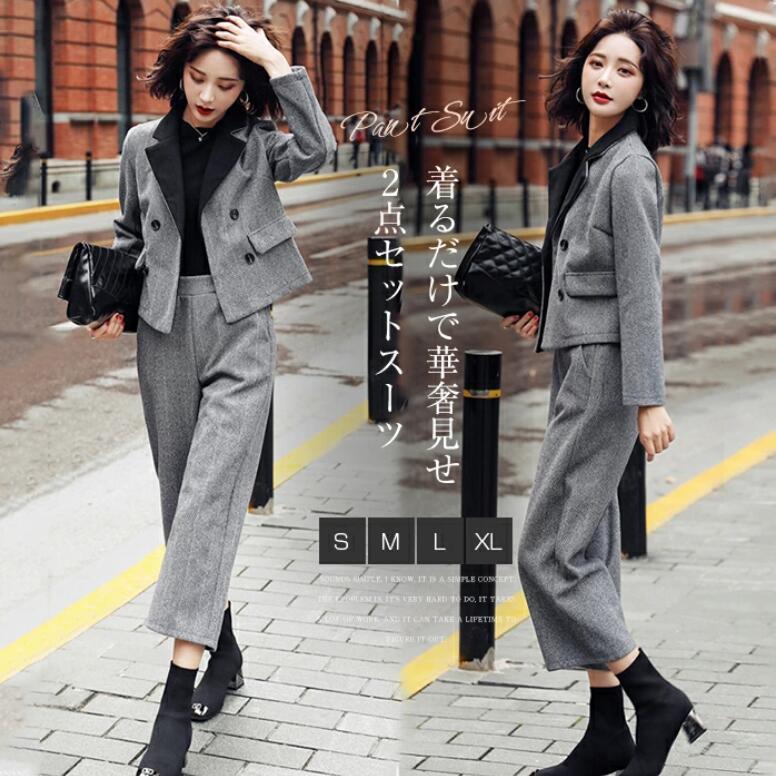 セットアップレディースパンツスーツワイドパンツパンツドレススーツママビジネスオフィス入学式卒業式入園式卒園式グレンチェック 5,522円