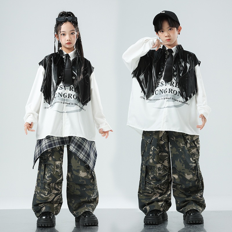 11 子供向けストリートダンス男の子のためのトレンディな服ヒップホップスタイルの子供用服ハイポップガールズチャイルドダンス服子供用ストリートダンス服サイズ