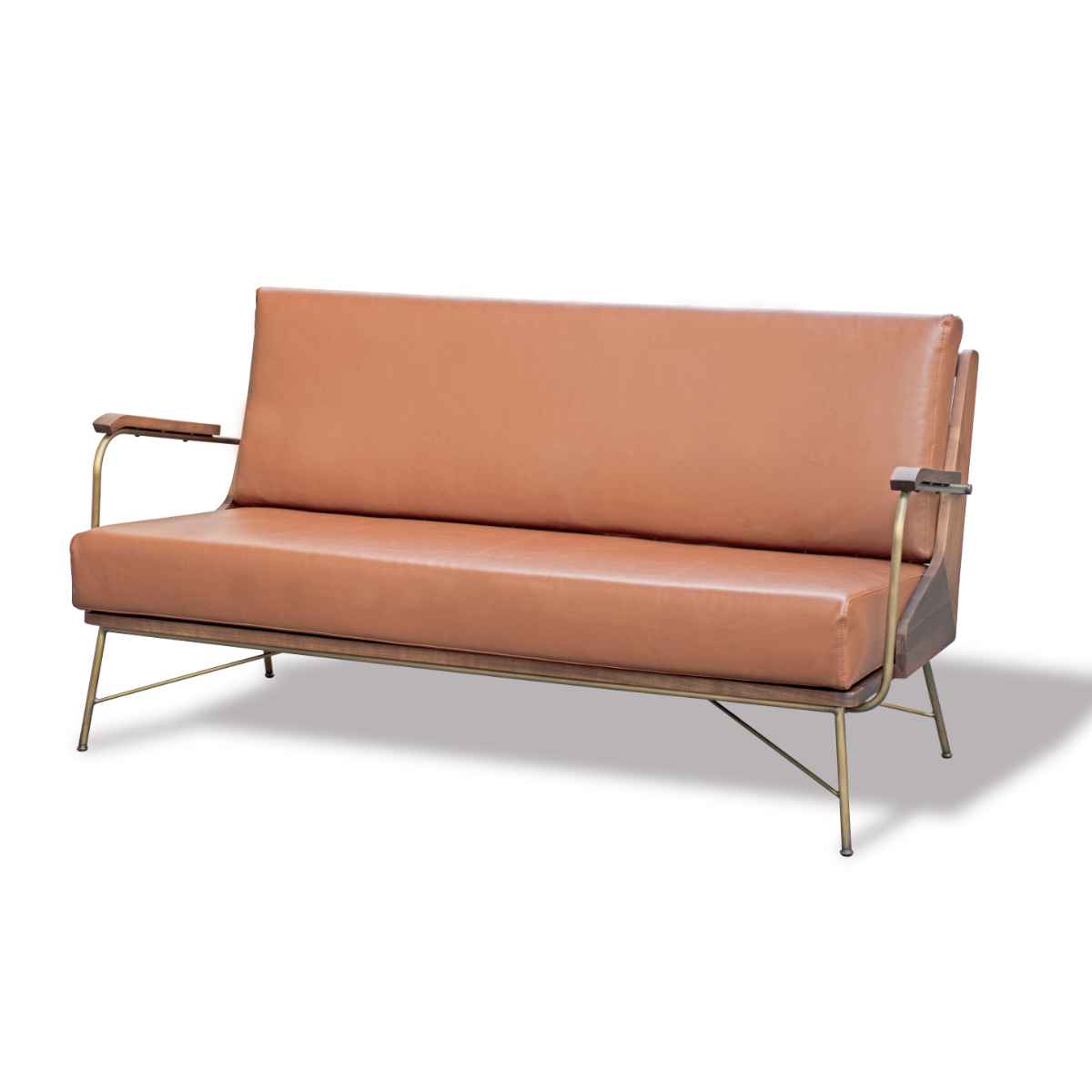 ソファ 2.5人掛け ヴィンテージ調 ウォールナット背板 幅162cm ソファー レザー調 2人掛け 二人掛け スチール脚 スタイリッシュ 高級感 ホテルライク 海外インテリア 開梱設置