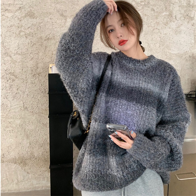 女性用とルーズレイジースタイルセータージャケット韓国スタイルニッチソフトとワックスプルオーバーラウンドネックセータートップ