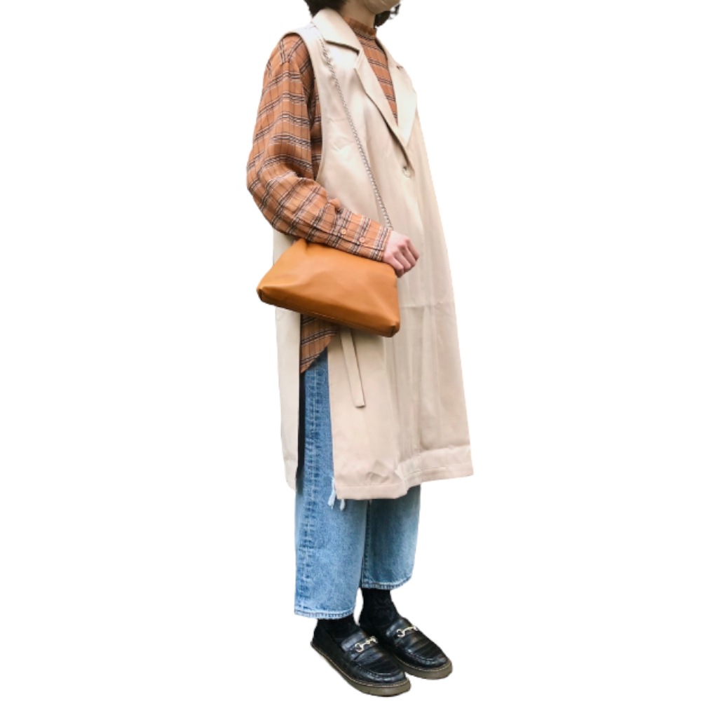 Side Slit No-Sleeve Trench Vest (Light Beige) A,D,G レディース アウター