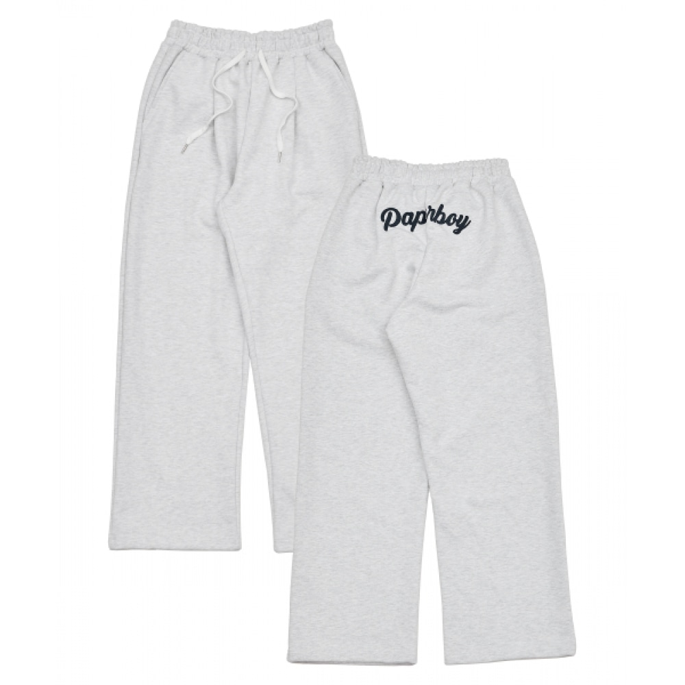 PAPERBOY バックチェーンピンタックワイドパンツ-ホワイトメランジ