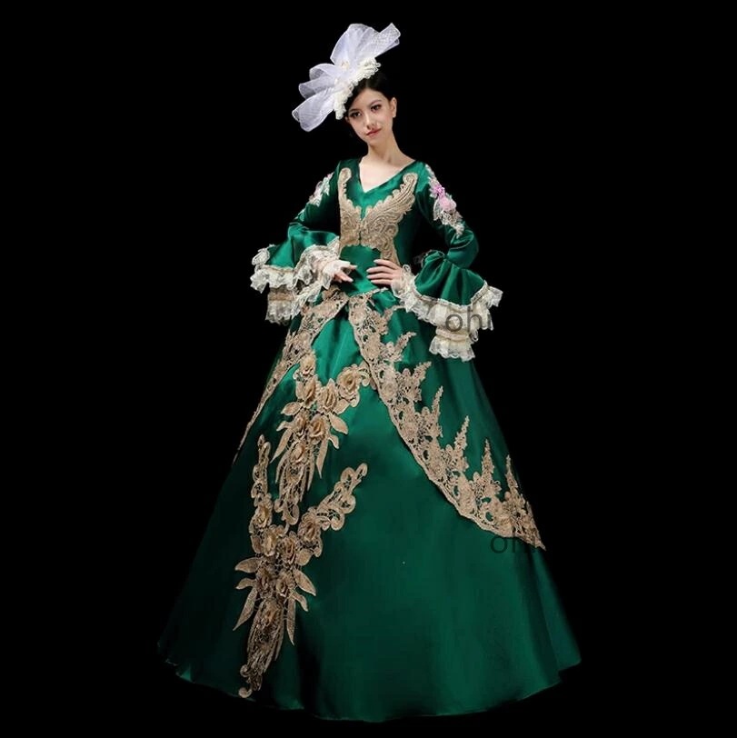 貴婦人ドレス 宮廷ドレス 貴族ドレス オペラ声楽 演劇 プリンセスドレス 高級感 ステージ衣装 中世貴族風 パーティードレス 文化祭 学園祭 お姫様ワンピース 可愛い フレア袖 ロングドレス 舞踏会