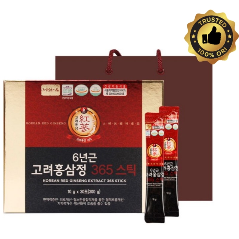 チョンウォンサム6年根高麗ホンサムジョン365スティックギフトセット+ショッピングバッグ300g1個