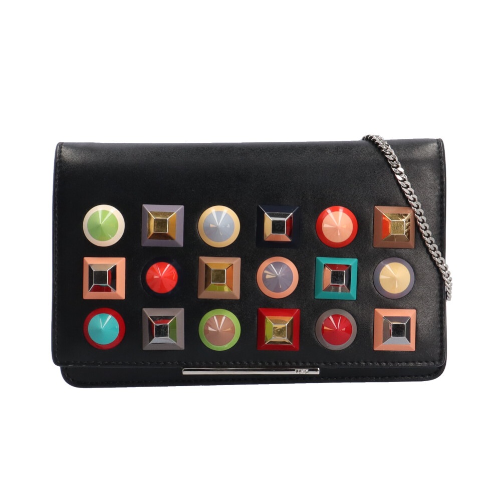 フェンディ マルチスタッズ ショルダーバッグ レザー 8M0346 ブラック FENDI 中古