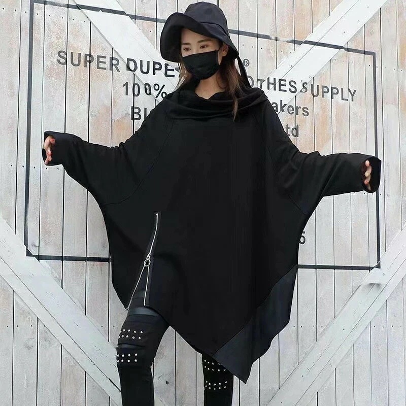 【急速出荷!】トレーナー レディース トップス スウェット 無地 黒 スウェットパーカー 黒トレーナー オフタートル モード系 ヴィジュアル系 ファッション v系 ドルマンスリーブ パーカー おしゃれ