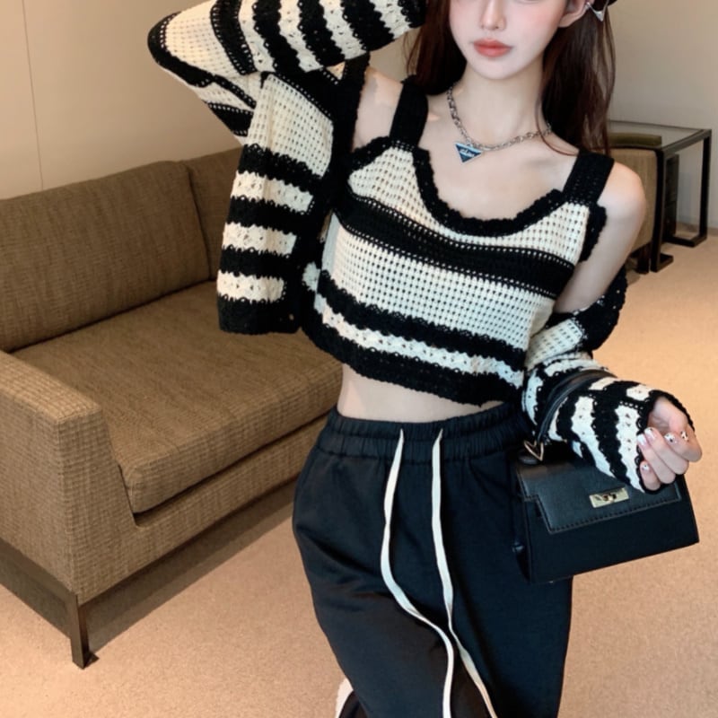 2color レディース トップス カーディガン キャミソール タンクトップ ローゲージ カーデ