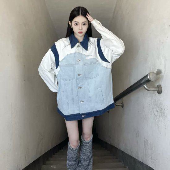 【取寄ジャケット デニムジャケット ブルゾン 大きいサイズ サイズ 体形カバー レディース 春秋冬服 新作 長袖 Gジャンストリート カジュアル ラフ オーバーサイズ オルチャン バイカラー トレンド
