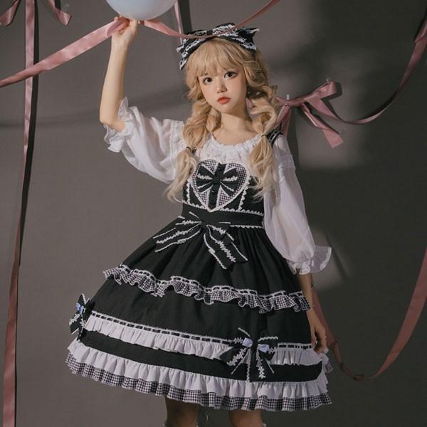 即納 ロリータ jsk ワンピース 可愛い プリンセスドレス お姫様 Lolita ロリータ服 リボン フリル 可愛いコスチューム コスプレ衣装 文化祭