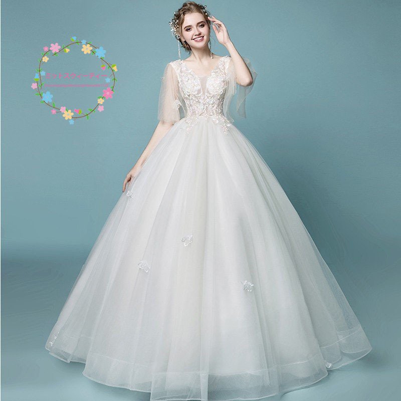 ウェディングドレス 安い 結婚式 白 ブライダル ドレス 花嫁 プリンセスラインドレス ロング ウエディングドレス 披露宴 二次会 パーティードレス