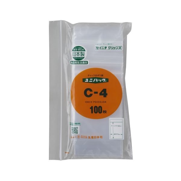 （まとめ）セイニチ ユニパック チャックポリ袋 100x70mm 透明 100枚 C-4 [x10] 5,504円