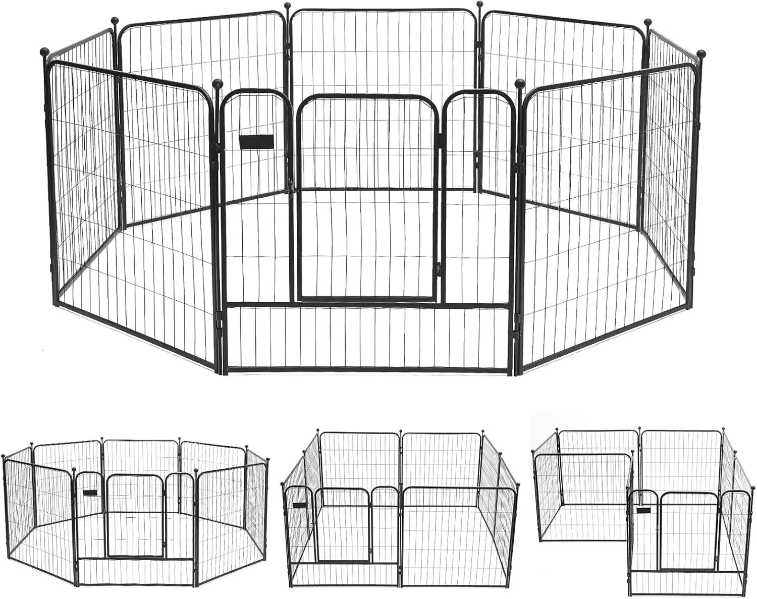 犬 サークル ペットフェンス ペットケージ 犬 ゲージ 中大型犬用 スチール製 コンパクト 8枚組 高さ80cm 高さ100cm 室内外兼用 折り畳み式 組立簡単 軽量 持ち運び便利 (高さ80cm